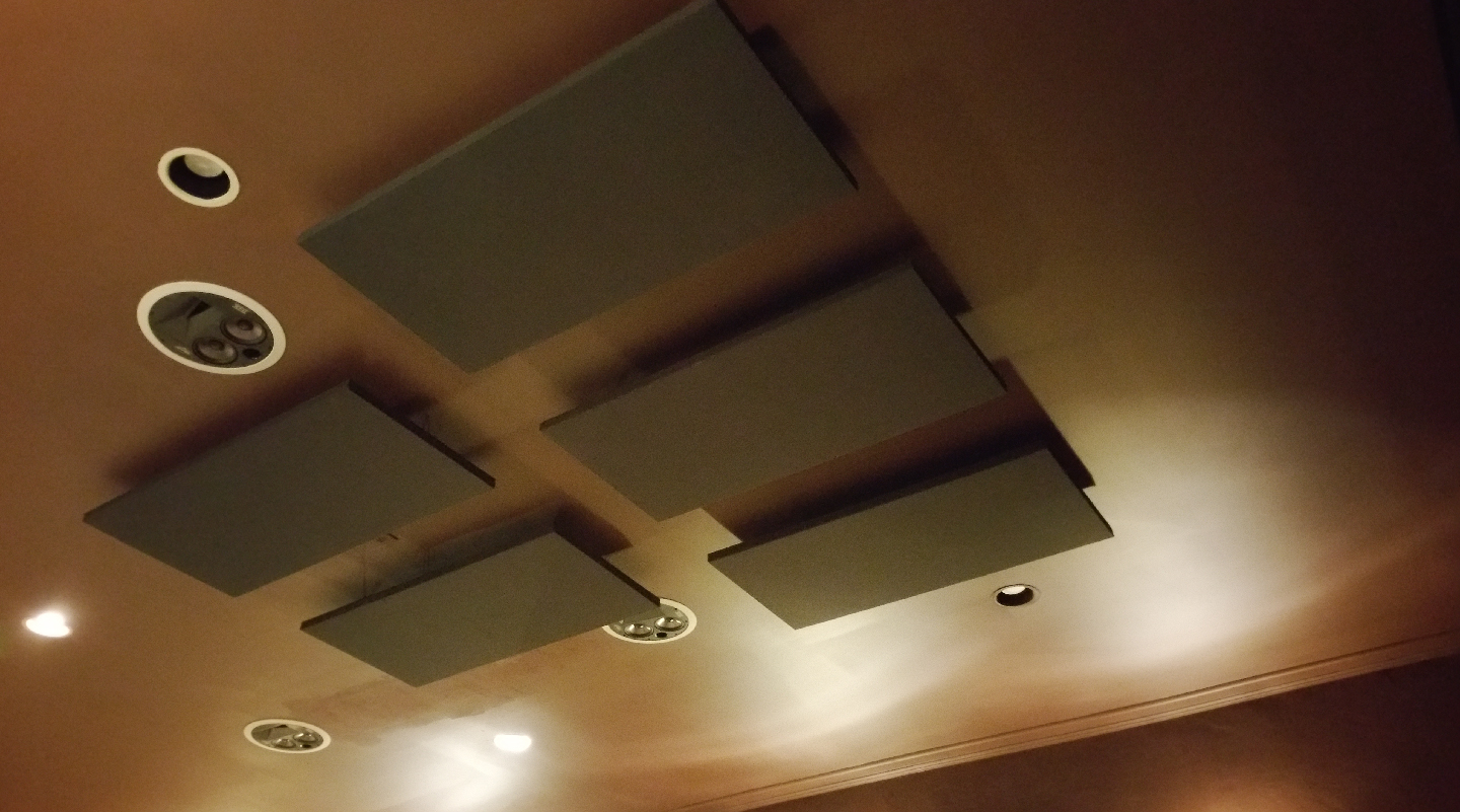 Acoustic ceiling panels with professional lighting